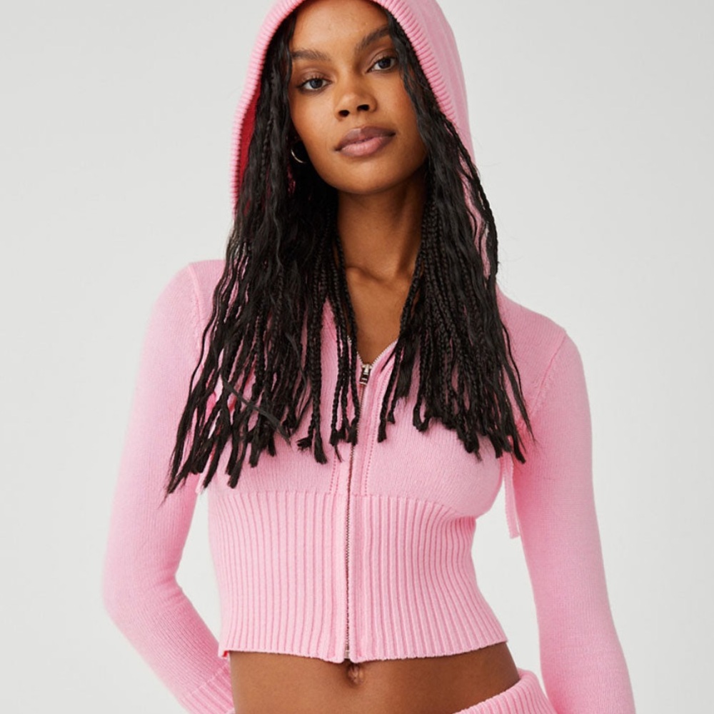 Frankie’s bikinis Aimee Cloud Knit Zip Up Hoodie - Valentine Pink size medium